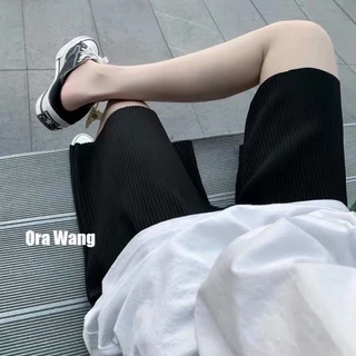 ฤดูร้อนผ้าม่านจีบหลวมระบายอากาศกางเกงขาสั้นสบายๆ