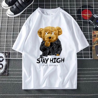 TEDDY BEAR STAY HIGH XS-3XL TSHIRT WOMAN T SHIRT MEN 100%COTTON BAJU T SHIRT PEREMPUAN T SHIRT LELAKI PLUS SIZE OVE_02