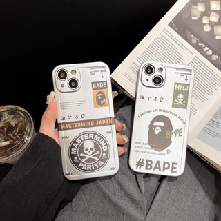 เคสโทรศัพท์มือถือ ซิลิโคน ผิวด้าน ลาย BAPE สีเงิน หรูหรา สําหรับ iPhone 14 13 12 11 Pro Max