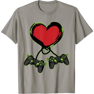 เสื้อยืดผู้ เสื้อยืดวินเทจ100%cotton เสื้อยืดผู้ชายแฟชั่น Video Gamer Heart Controller Valentines Day Shirt Kids Boys T