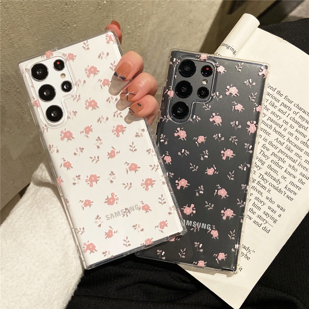 ความโปร่งใสสวยงามดอกไม้สีแดงเล็ก ๆ ซองโทรศัพท์ Samsung Galaxy S24 Ultra S23 Ultra S23 Plus S23FE S22 Ultra S22 Plus S22 S21FE S21Ultra S21Plus S20Ultra S24 Plus S24 S20FE Note20Ultra A23 A53 A73 A54 5G Case เคสโทรศัพท์ใหม่ TPU ป้องกันการตก เคสมือถือซัมซุง