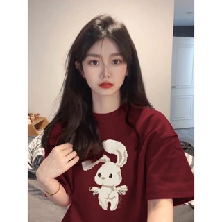 Korean version printed short-sleeved t-shirt female Harajuku style all-match 100% cotton couple fun rabbit top