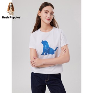 HUSH PUPPIES 【พร้อมส่ง】เสื้อยืดคอกลม แขนสั้น ผ้าฝ้าย พิมพ์ลายลูกสุนัข แฟชั่นฤดูร้อน สําหรับผู้หญิง