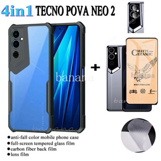 4in1 เคสโทรศัพท์ กันกระแทก Tecno Pova Neo2/Pova2 เคสโทรศัพท์ ฝาครอบป้องกัน กันชน เคสใส และตัวป้องกันเต็มจอ เนื้อแมตต์