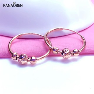 PANAOBEN ⭐ใหม่ ต่างหูห่วงลูกปัด 585 สีม่วง ทอง 14K สีโรสโกลด์ ขนาดเล็ก เครื่องประดับ สําหรับผู้หญิง ต่างหูแฟชั่น ต่างหูทอง ต่างหูเงินแท้ ต่างหูคริสมาสต์