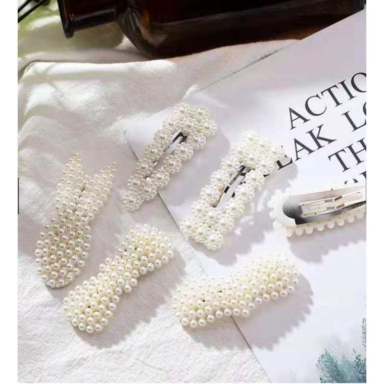 Sunflower66 กิ๊บติดผมประดับมุก สีขาว ทรงเรขาคณิต แฟชั่นสำหรับผู้หญิง 1 ชิ้น