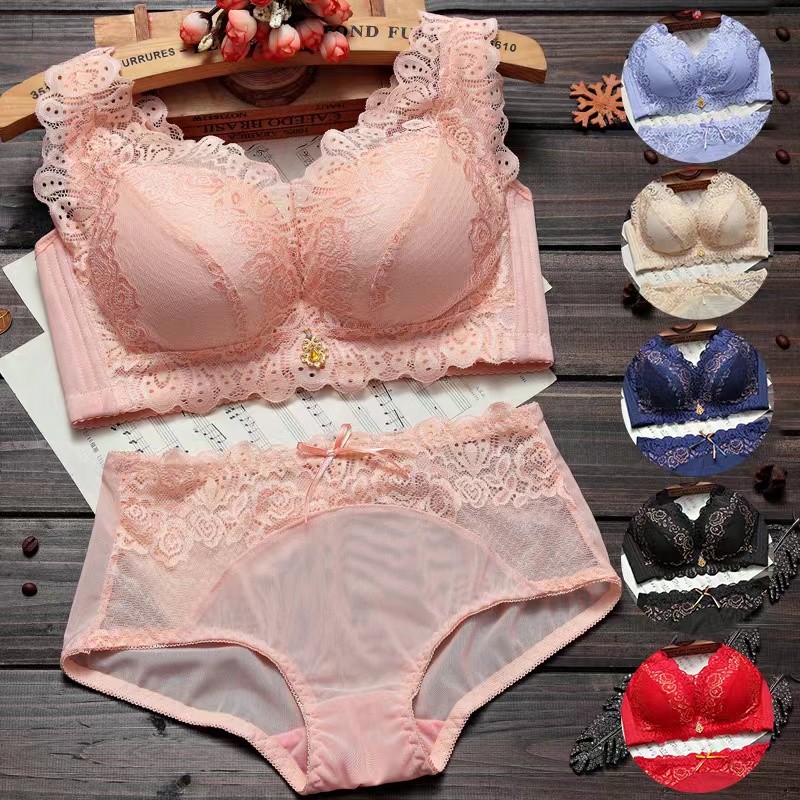 [6 สี] เสื้อชั้นในดันทรง ลูกไม้ ขนาดใหญ่ คัพหนา ปรับได้ สวยงาม 32-90ABC สําหรับผู้หญิง