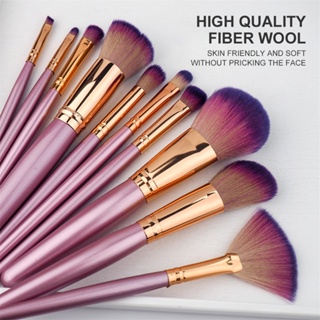 10PCS Purple Wooden Handle Makeup Brush suit Soft and durable fibrous hair Makeup powder brush full set of beauty tools