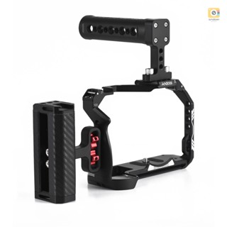 Andoer Camera Cage + Top Handle + Side Grip Kit Aluminum Alloy Video Cage with Cold Shoe Mount Numerous 1/4 Inch Threads Replacement for  R7 Camera