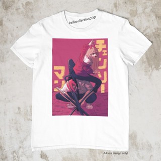 tshirt เสื้อยืดAnime Shirt Chainsaw Man - Denji Power Duo Anime Shirt เสื้อสีขาว(S-5XL)