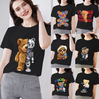 Summer Women Fashion T-shirt Cartoon Teddy Bear 3D Printing Series Personality Trend All-match O-neck Top One Drop _02