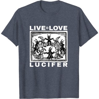 เสื้อยืดโอเวอร์ไซส์เสื้อยืดลําลอง แขนสั้น คอกลม พิมพ์ลาย Hail Satan Live Love Lucifer With Dancing Demons แฟชั่นสไต_04