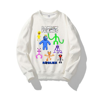 Roblox เสื้อกันหนาวแขนยาว คอกลม พิมพ์ลายการ์ตูนแอนิเมชั่น สีรุ้ง สําหรับผู้ชาย และผู้หญิง