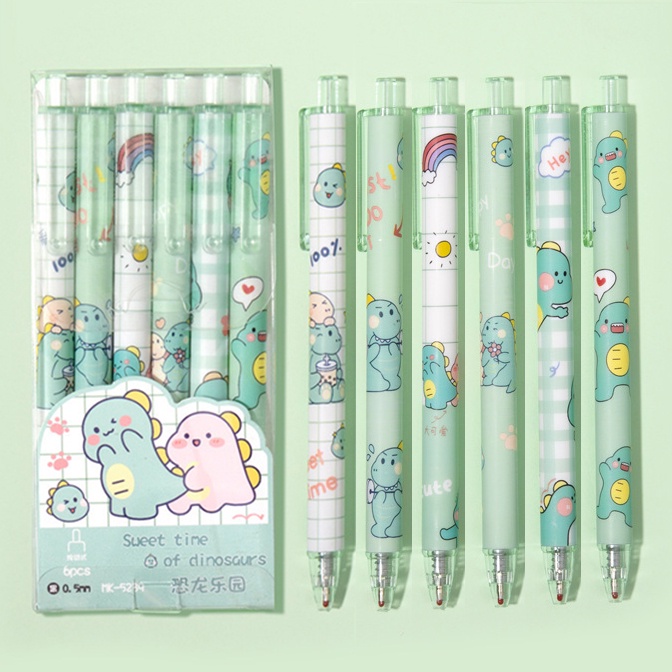 ปากกาลูกลื่น 0.5 มม. รูปไดโนเสาร์น้อย สีเขียว สร้างสรรค์ 6 ชิ้น/ชุด