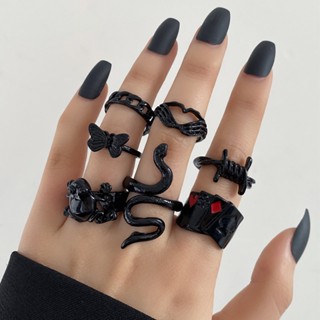 European and American Creative Personality Stack Wear Combination Ring Set 10-piece Black Ring Female Design Sense Niche Simple Jewelry Female