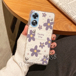 ใหม่ เคสโทรศัพท์มือถือ TPU นิ่ม แบบใส ปิดด้านหลัง ลายดอกไม้ สีม่วง สีเขียว สําหรับ OPPO A78 A17K 4G 5G 2023 A78 OPPOA17K