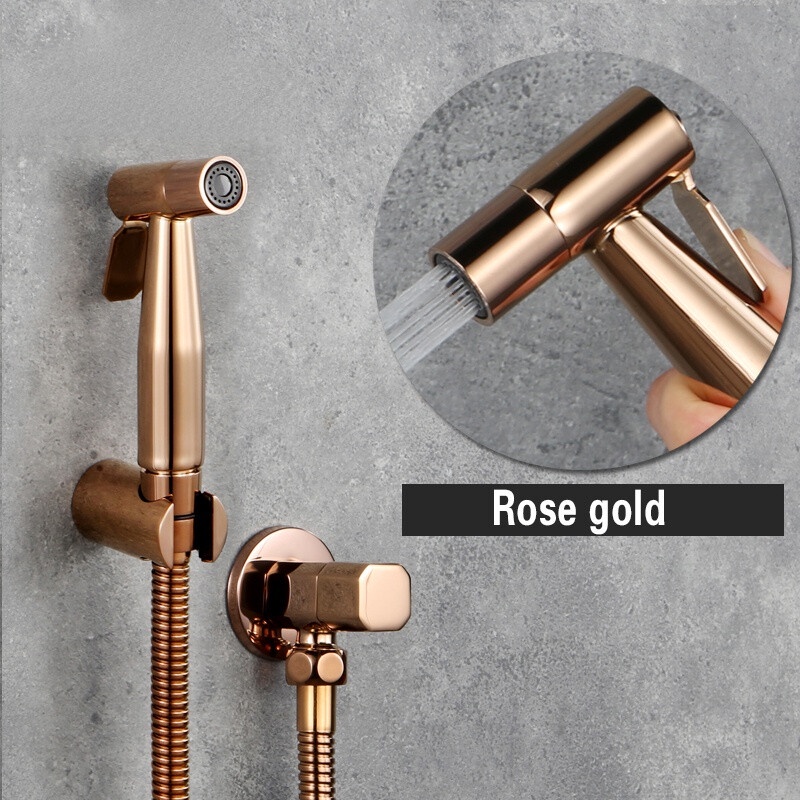 Rose Gold Hand Held Bidet Sprayer สแตนเลส Douche ชุดห้องน้ํา Bidet Shattaf ทองแดงวาล์ว Jet ชุดหัวฝักบัว