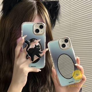 For เคสไอโฟน 14 Pro Max [Mirror with Pop Grip Cat] เคส Phone Case For iPhone 14 Pro Max Plus 13 12 Mini 11 X XS Max XR SE 8 7 For เคสไอโฟน11 Ins Korean Style Retro Classic Couple Shockproof Protective TPU Cover Shell