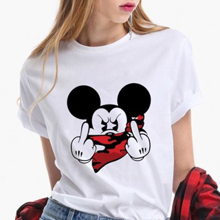 Fashion Women T Shirts Funny Spoof Disney T Shirt O-neck Loose White Short Sleeve Girls Cool Mickey Mouse Minnie Pr_03