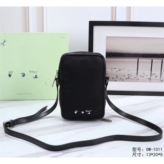 Off-White กระเป๋าใส่โทรศัพท์ หนังวัวแท้ และผ้าแคนวาส ลายโลโก้ Off-white ขนาดเล็ก สไตล์คลาสสิก