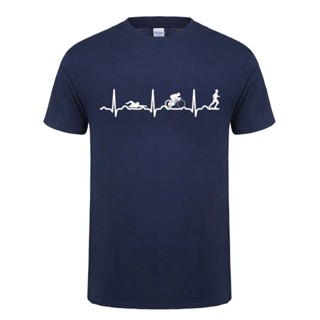 Yuanl5 {พร้อมส่ง เสื้อยืดแขนสั้น พิมพ์ลาย Triathlon Heartbeat Love Triathlons พลัสไซซ์ ของขวัญวันเกิด สําหรับผู้ชาย XS-6