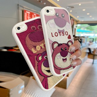 เคสโทรศัพท์มือถือหนังแกะ PU ป้องกันเลนส์ ลายภาพวาดสีน้ํามัน รูปหมีสตรอเบอร์รี่น่ารัก สําหรับ iPhone 6 6s