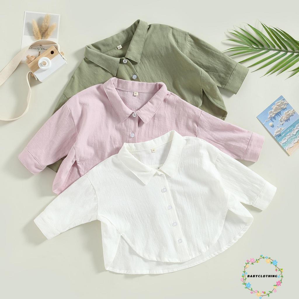 เสื้อผ้าเด็ก-เด็กเด็กวัยหัดเดินทารกฤดูร้อนท็อปส์,แขนสั้นปกปกสีทึบปุ่มลงเสื้อ