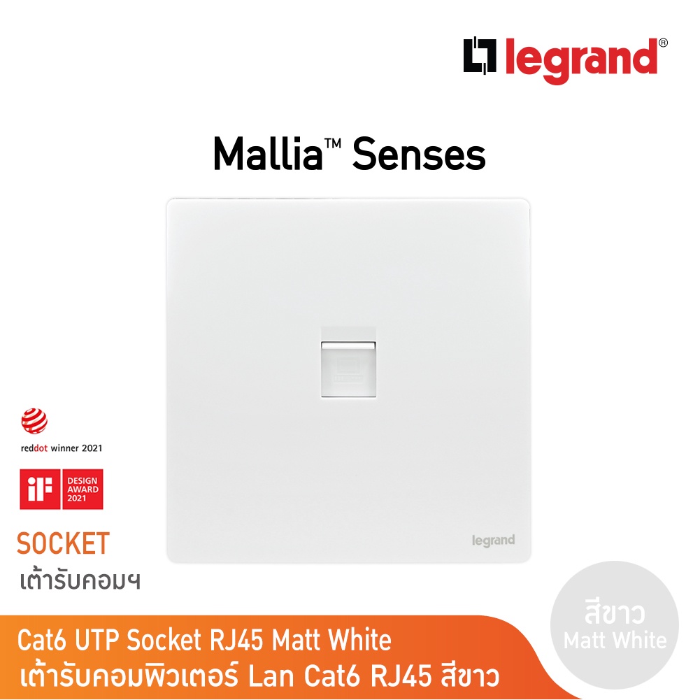 Legrand เต้ารับคอมพิวเตอร์ Lan Cat6 RJ45 สีดำ | Mallia Senses |Matt Black | 281162MB | BTicino