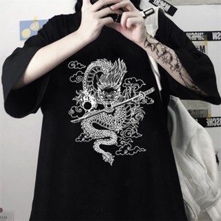 Harajuku Dragon Women T Shirts Cotton Korean Top Aesthetic Kpop Gothic Short Sleeve Casual Black Print Clothes_01