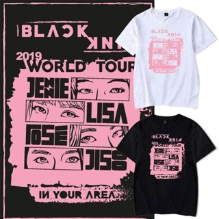 เสื้อยืดพิมพ์ลายแฟชั่น เสื้อ blackpink World Tour Jisoo Rosé แขนสั้นคอกลม เสื้อสไตล์เกาหลี Jennie Lisa เสื้อผ้าแฟชั่น ชา