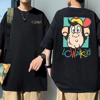 Monkey Graphic T-shirt Short Sleeve Mens 100% Cotton Tees Lc Waikiki Monkey Double Sided Print Tshirt Men Women Bla_02