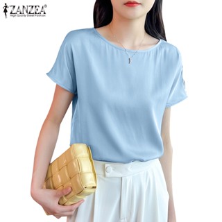 Zanzea เสื้อเบลาส์ คอกลม แขนสั้น สีพื้น เรียบง่าย สําหรับผู้หญิง