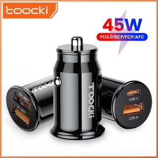 Toocki 45W ยูเอสบี ประเภท C เครื่องชาร์จในรถยนต์ขนาดเล็ก QC3.0 ชาร์จเร็ว พ ยูเอสบีคู่ เครื่องชาร์จอัตโนมัติสำหรับ เสี่ยวมี่ หัวเว่ย ซัมซุง