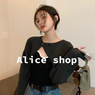 Alice  ชุดเซต 2 ชิ้น เสื้อครอปไหมพรม เสื้อกล้าม เสื้อผู้หญิง2023  คุณภาพสูง Comfortable Trendy Chic A21K08L 36Z230909