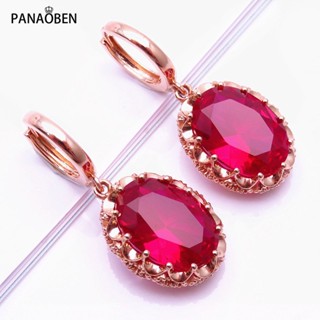 PANAOBEN♥ต่างหูชุบทอง 14K 585 ประดับทับทิม ทรงวงรี สีโรสโกลด์ หรูหรา เครื่องประดับ สําหรับผู้หญิง ต่างหูแฟชั่น ต่างหูทอง ต่างหูเงินแท้ ต่างหูคริสมาสต์ ต่างหูแฟชั่น ต่างหูทอง ต่างหูเงินแท้ ต่างหูคริสมาสต์