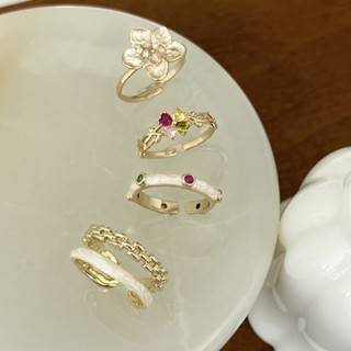 Unique Ring Female 2023 New Fashion Rainbow Pink Diamond Row Diamond Student Friend Small Design Sense Advanced Sensory Ring Opening Adjustable Ring