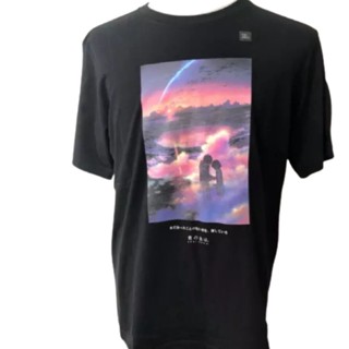 I Your Name makoto shinkai Uniqlo เสื้อยืดลําลองสําหรับผู้ชายผู้หญิงแขนสั้นคอกลมสีดํา STH-01 aPG7_12