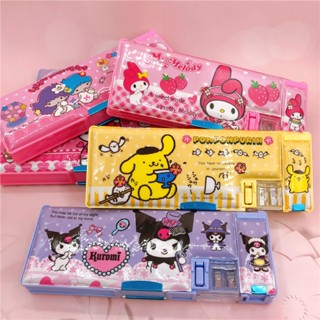 Sanrio Melody Kuromi Hello Kitty Cinnamoroll Pom Pom Purin กล่องเครื่องเขียน ปากกาสองด้าน สําหรับนักเรียน กล่องดินสอ