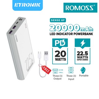 ETRONIK Romoss Sense 6F 22.5W Super Fast Charge 20000mAh Power Bank 20W PD รองรับ 18W ความจุขนาดใหญ่