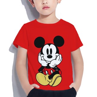 เสื้อยืดแขนสั้น พิมพ์ลายกราฟฟิค Disney Mickey Mouse แฟชั่นฤดูร้อน สไตล์สตรีท สําหรับเด็กผู้หญิง และเด็กผู้ชาย