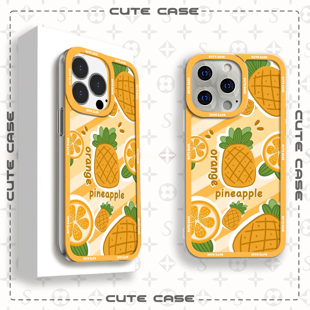 Jicase Square Edge iphone Case Orange x Pineapple Pineapple Pineapple Orange Tropical Fruit