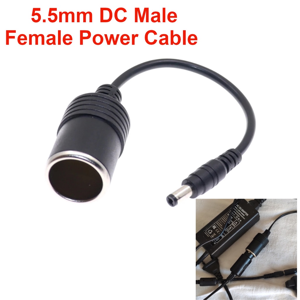 ปลั๊กซ็อกเก็ตที่จุดบุหรี่ในรถยนต์ 12V-24V เป็น DC 5.5x2.1 มม. ตัวผู้ ตัวเมีย