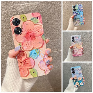 ใหม่ เคสโทรศัพท์มือถือ ซิลิโคนนิ่ม ป้องกัน ลายภาพวาดสีน้ํามัน รูปดอกไม้ สําหรับ OPPO Reno 8T 5G 8 T 4G 8T