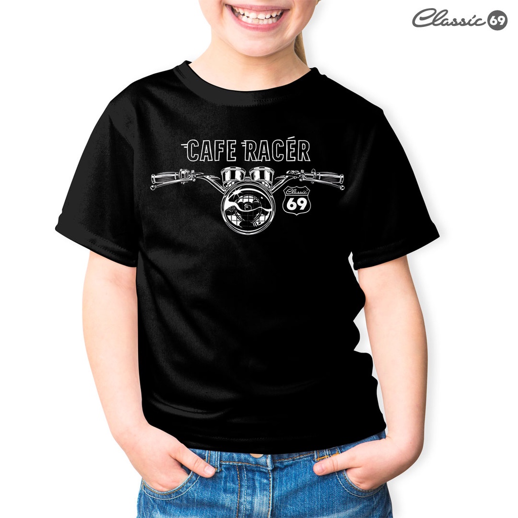 69K038 | เด็ก | คลาสสิค 69 | เสื้อยืด Cafe Racer | สีดํา สีดํา สีดํา