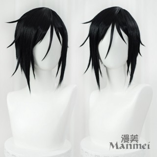 Jecarden Sebastian Michaelis คอสเพลย์ Black Butler คอสเพลย์ผู้ชาย วิกผมสั้น สีดํา คอสเพลย์ วิกผมสังเคราะห์ ทนความร้อน