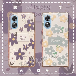 ใหม่ เคสโทรศัพท์มือถือ TPU นิ่ม แบบใส ปิดด้านหลัง ลายดอกไม้ สีม่วง สีเขียว สําหรับ OPPO A78 A17K 4G 5G 2023 A78 OPPOA17K