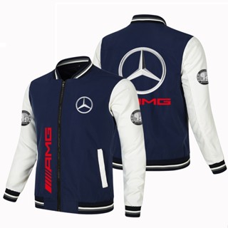 Mercedes-benz เสื้อแจ็กเก็ตลําลอง แบบบาง แต่งซิป ทรงหลวม ลายโลโก้รถยนต์ แฟชั่นสําหรับผู้ชาย