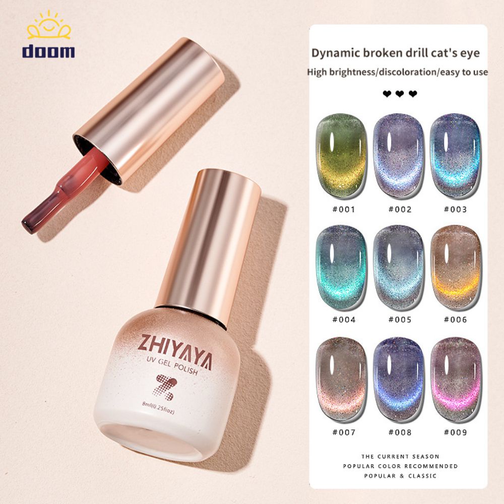ยาทาเล็บเจล Zhiyaya ยาทาเล็บยูวีเจล สีเจลแฟลช ตาแมวแบบไดนามิก สีทาเล็บ ต้องอบ ยาทาเล็บเจลไวท์เทนนิ่งระเบิด Sparkle Stone Cat 'S Eye Phototherapeutic Gel 【Doom】