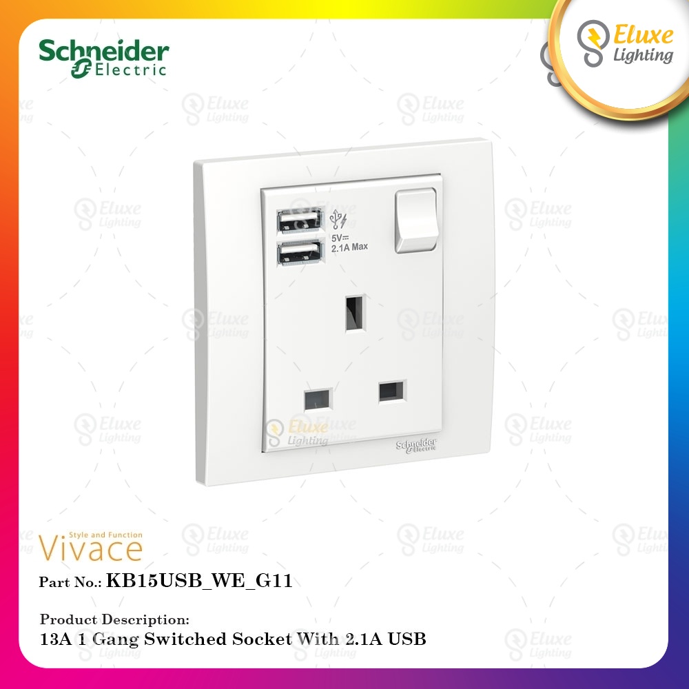 SCHNEIDER VIVACE SERIES สีขาว/เงินซ็อกเก็ต USB และสวิตช์