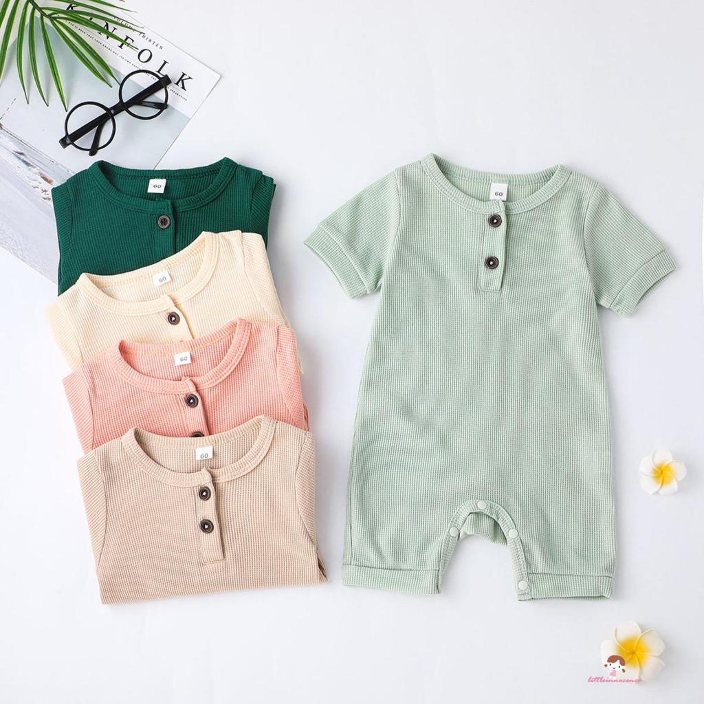 Innocence-multicolor Baju Baby Unisex เด็กชายและเด็กหญิงทารกแรกเกิด Romper 0-18M สีทึบแขนสั้น Jumpsuit
